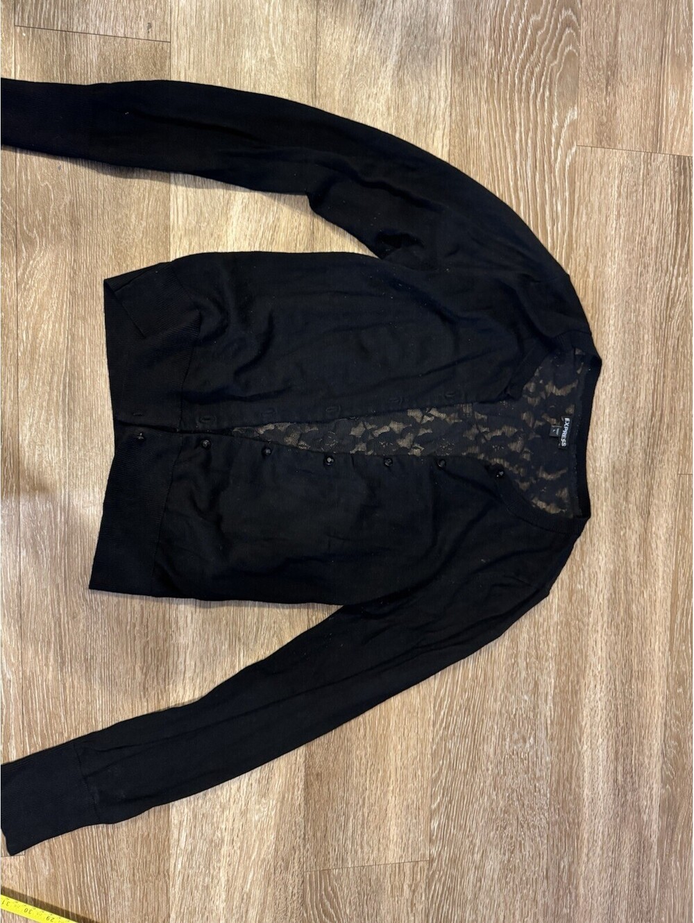 Express Lightweight Black Knit Cardigan Sweater Lace Panel Button Front L